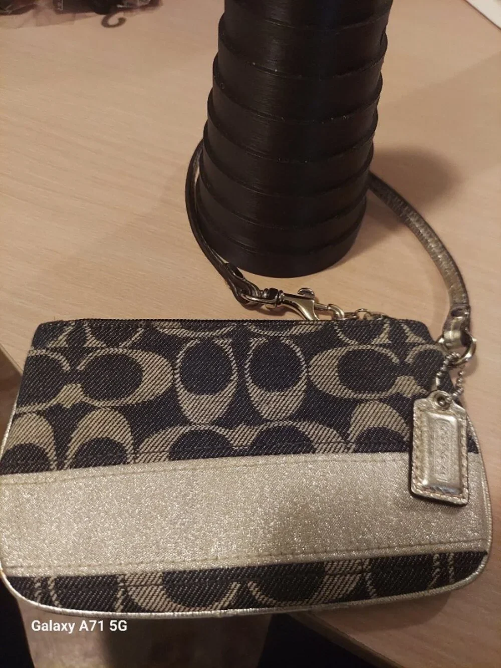 Denim and Silver Coach Wristlet